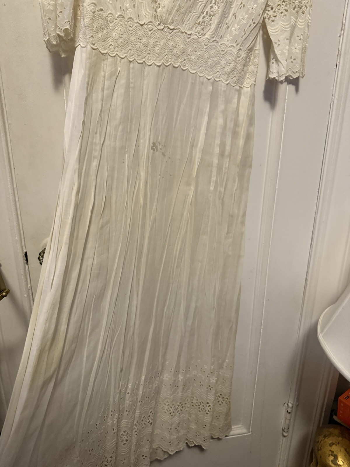 Antique Edwardian White Irish Lace Eyelet Cotton Lawn Lingerie Tea Summer Dress