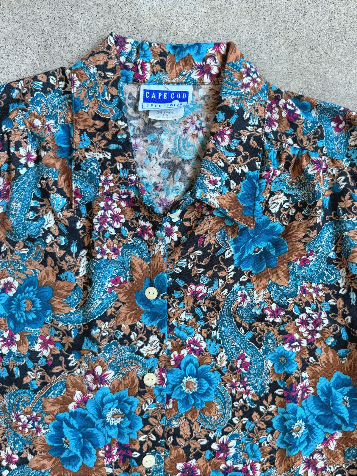 Vintage 80s/90s Cape Cod Sportswear Paisley Floral Button Up Blouse Size L