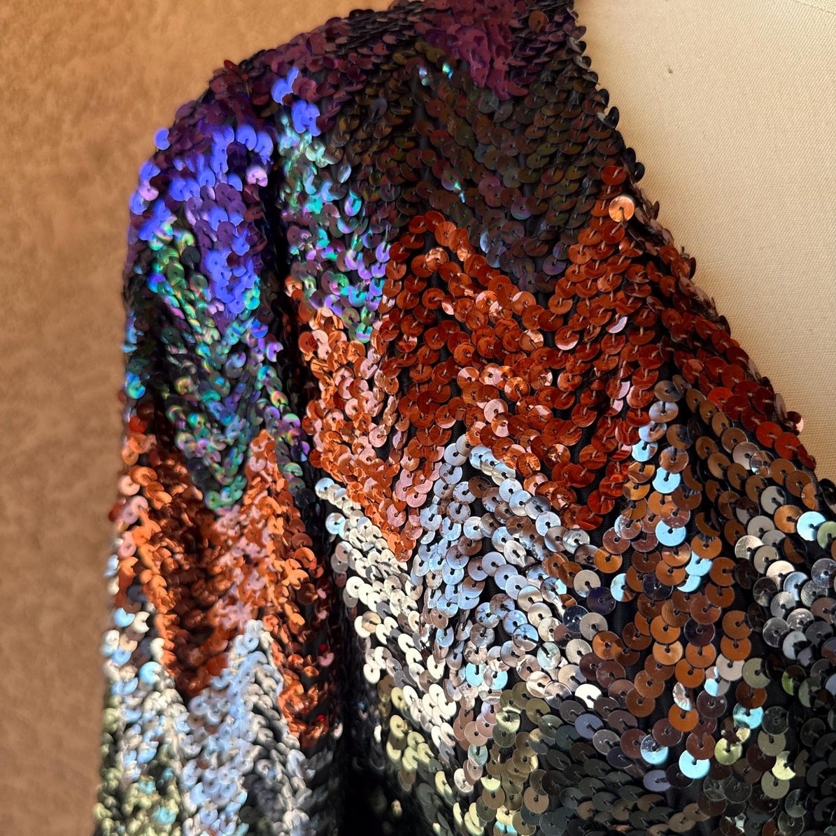 Vintage 80s Sequin Jacket Multicolor Iridescent Chevron Zigzag Evening Wear