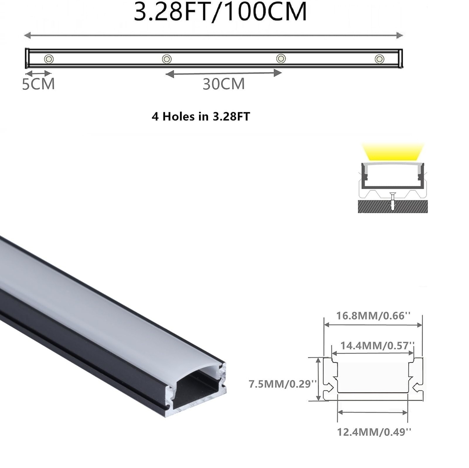 THMOOTHER 10x 3.28ft LED Strip U Channel Diffuser Matte Black Aluminum