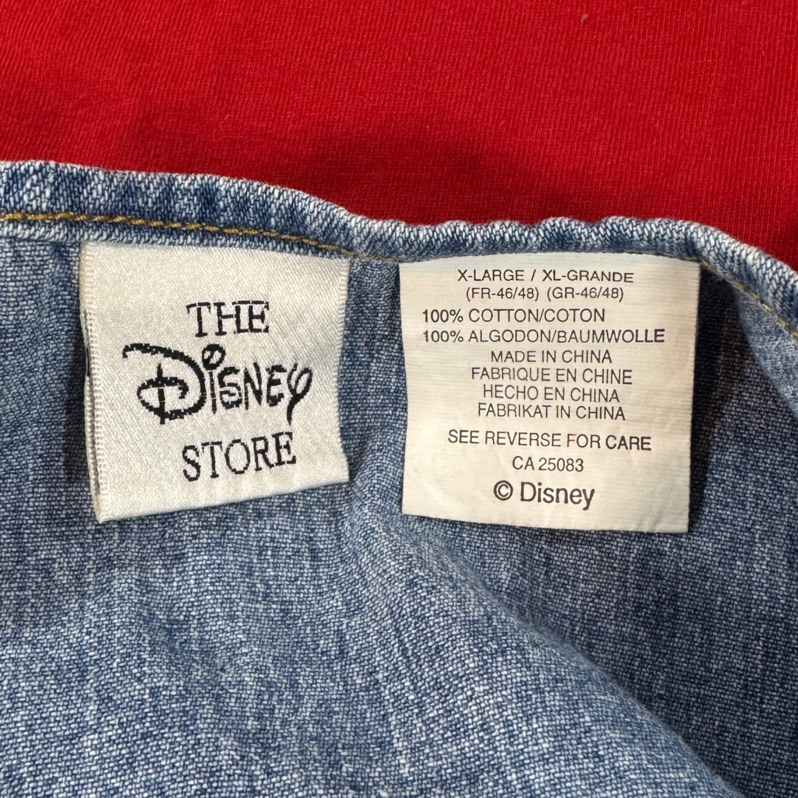 Vintage Disney Store Mickey Minnie Denim Jumper Dress Red Shirt Set L/XL Boho
