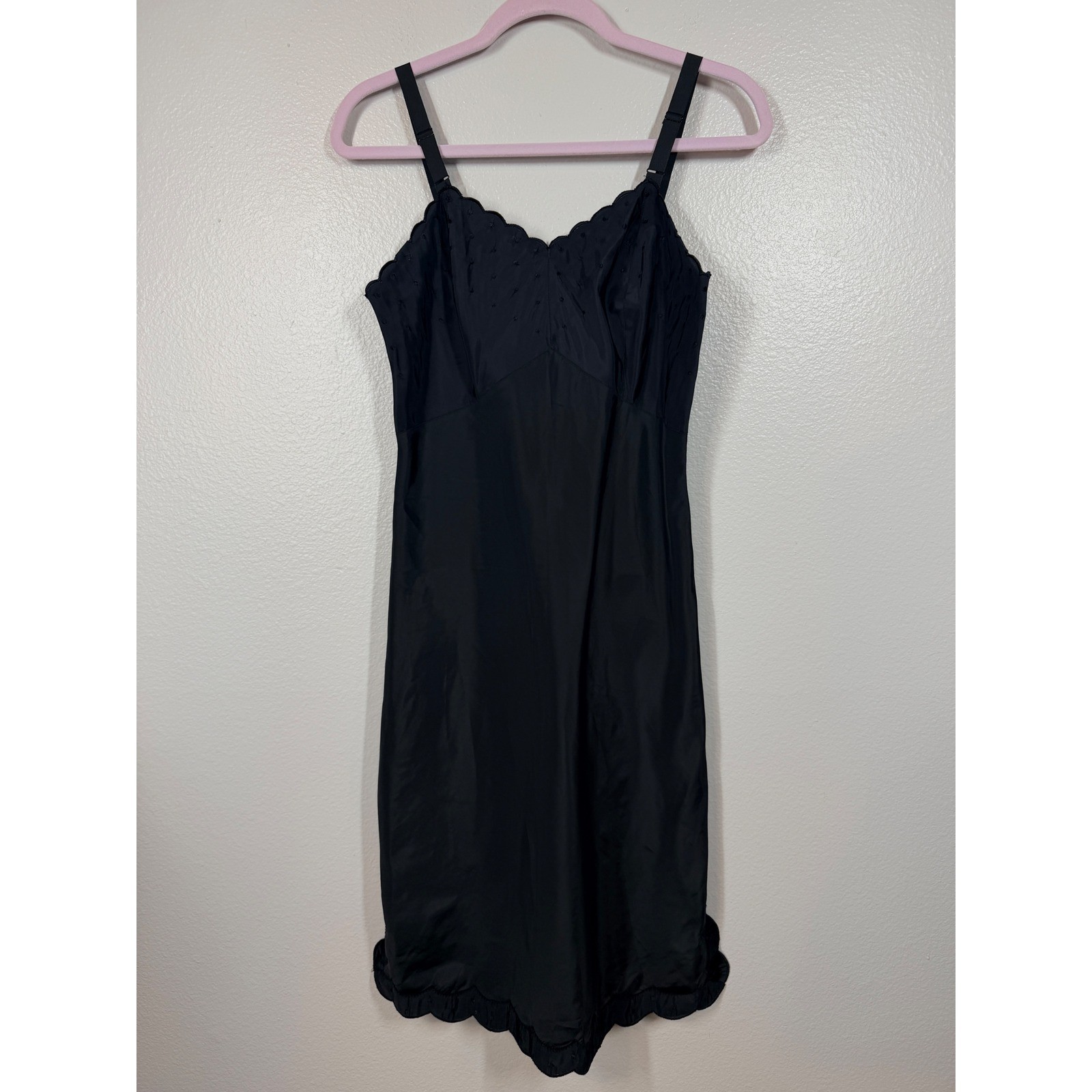 Barbizon Full Slip Sz 12 Miss Black Nylon Tafetta Candies 1960’s Tafredda