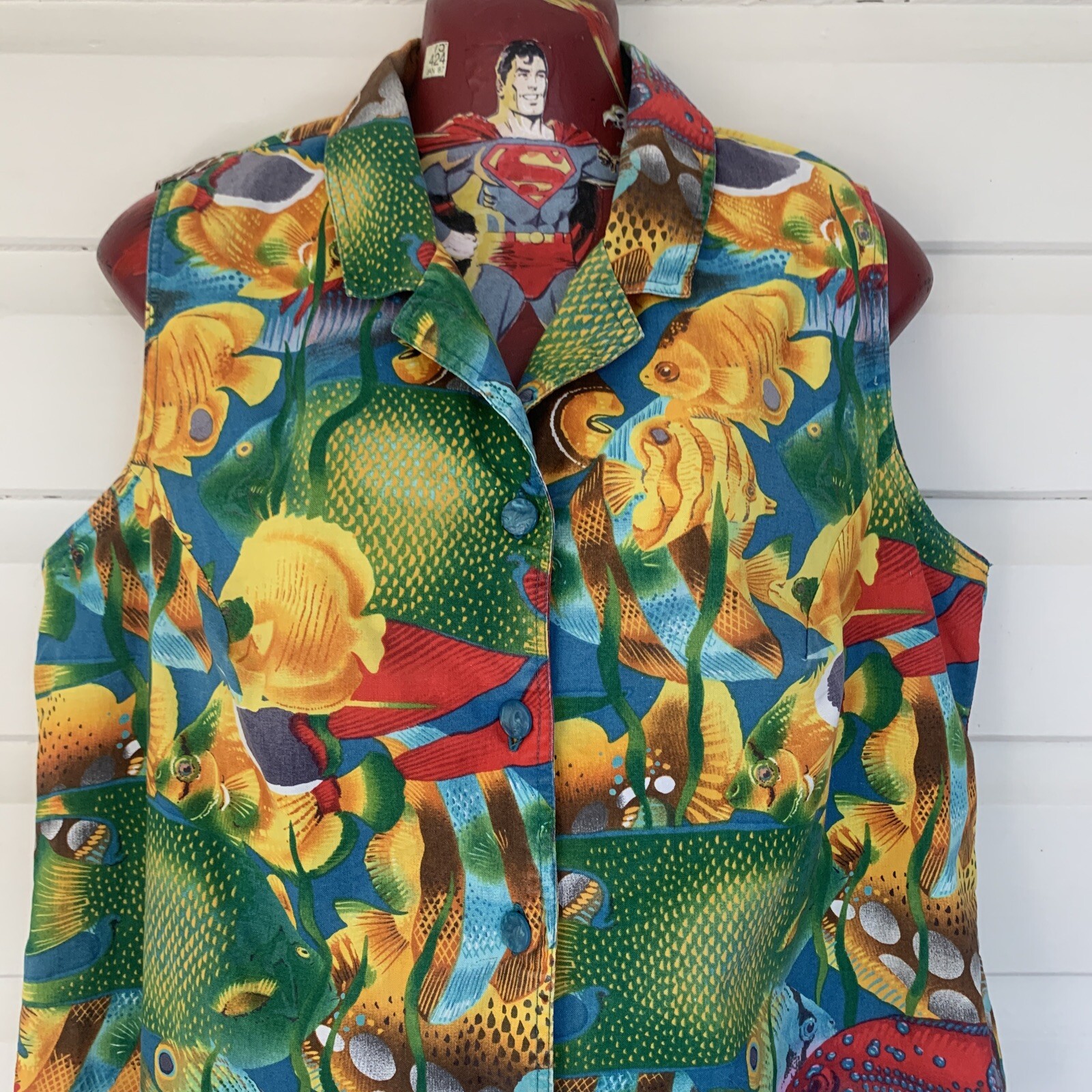 Nirvana Top Women’s Size L ( Bust 100cm) Sleeveless Collared Buttoned Vintage