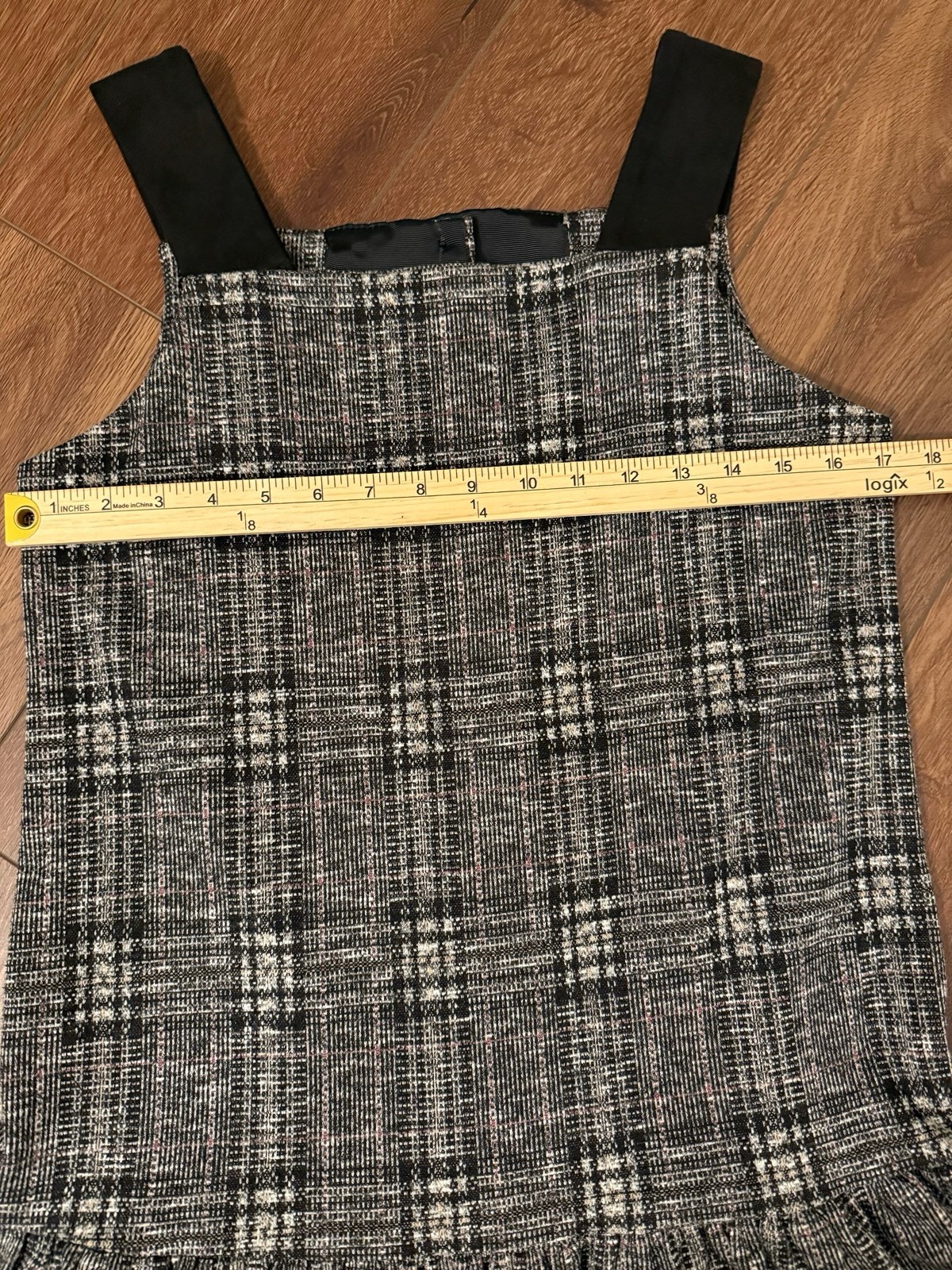 Vtg iPOSH! 90s Plaid Pinafore Jumper Dress Youth XL Drop Waist Tweed