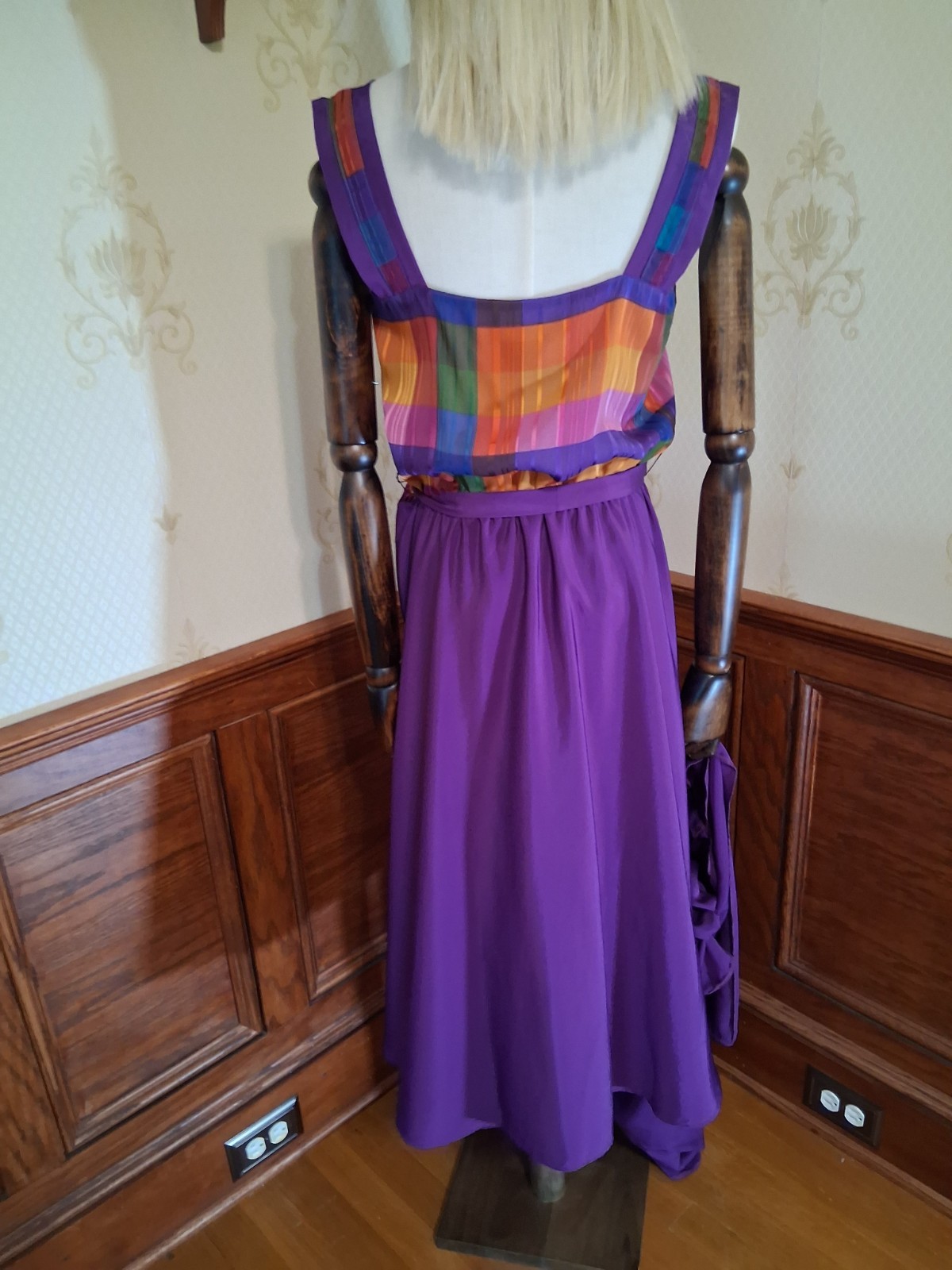 Vintage 1980s Caron Chicago 3-piece Purple Plaid Flowy Cottagecore Sundress Suit
