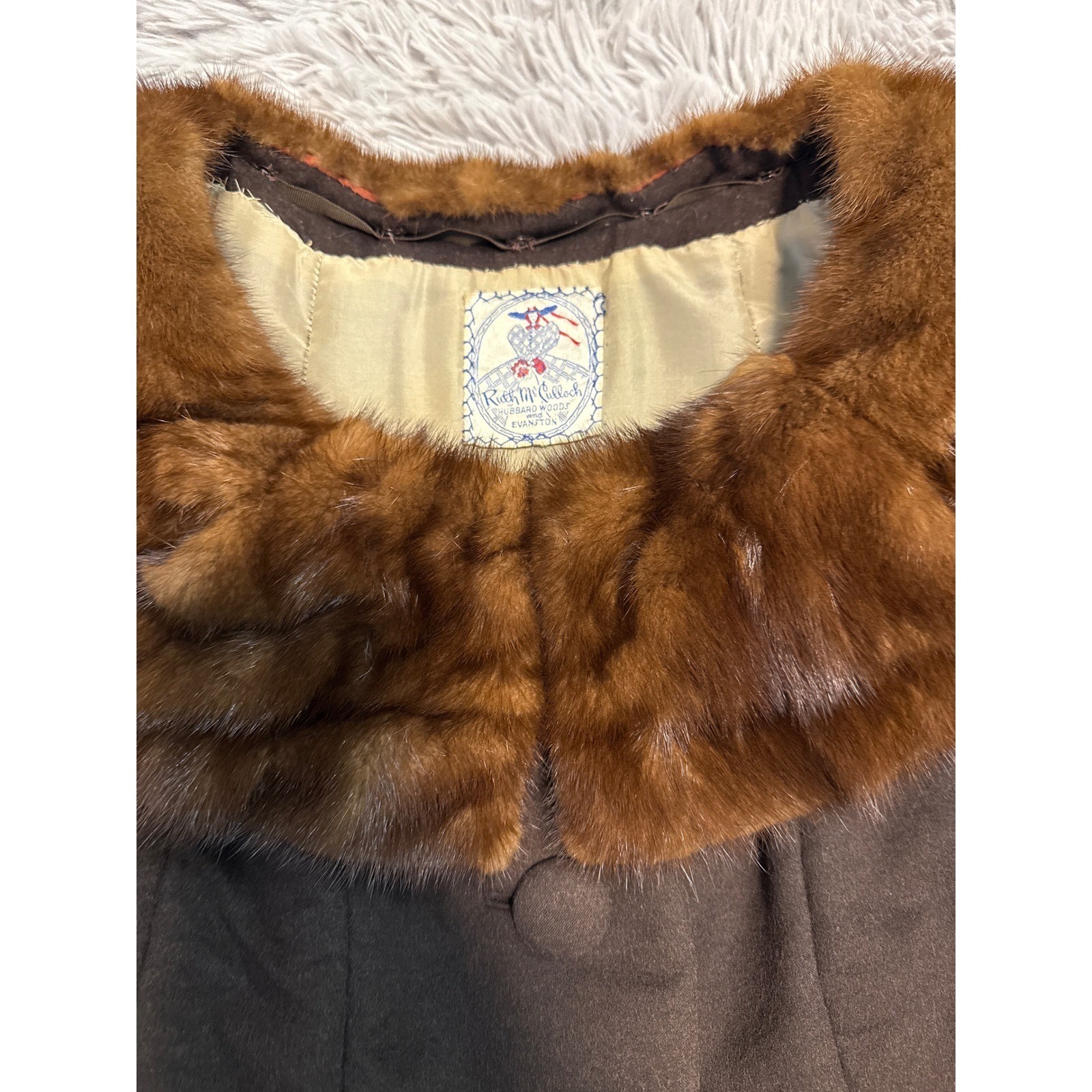Vintage Ruth McCulloch Brown Wool Cropped Cocktail Jacket Real Mink Fur Collar