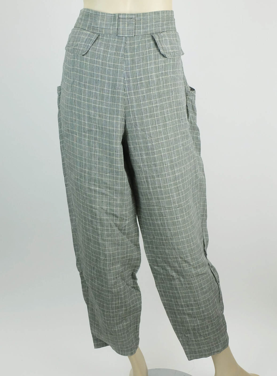 Vintage 1980s Linen Pants RENE LEZARD Plaid Cuffed Wide Leg Pants 38/40