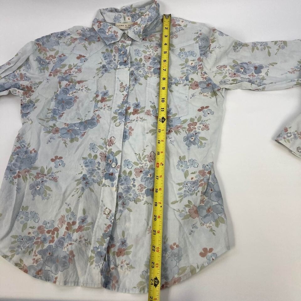 VTG Lord & Taylor Petite 8 S M Western Prairie Floral Blouse Snap Button Down