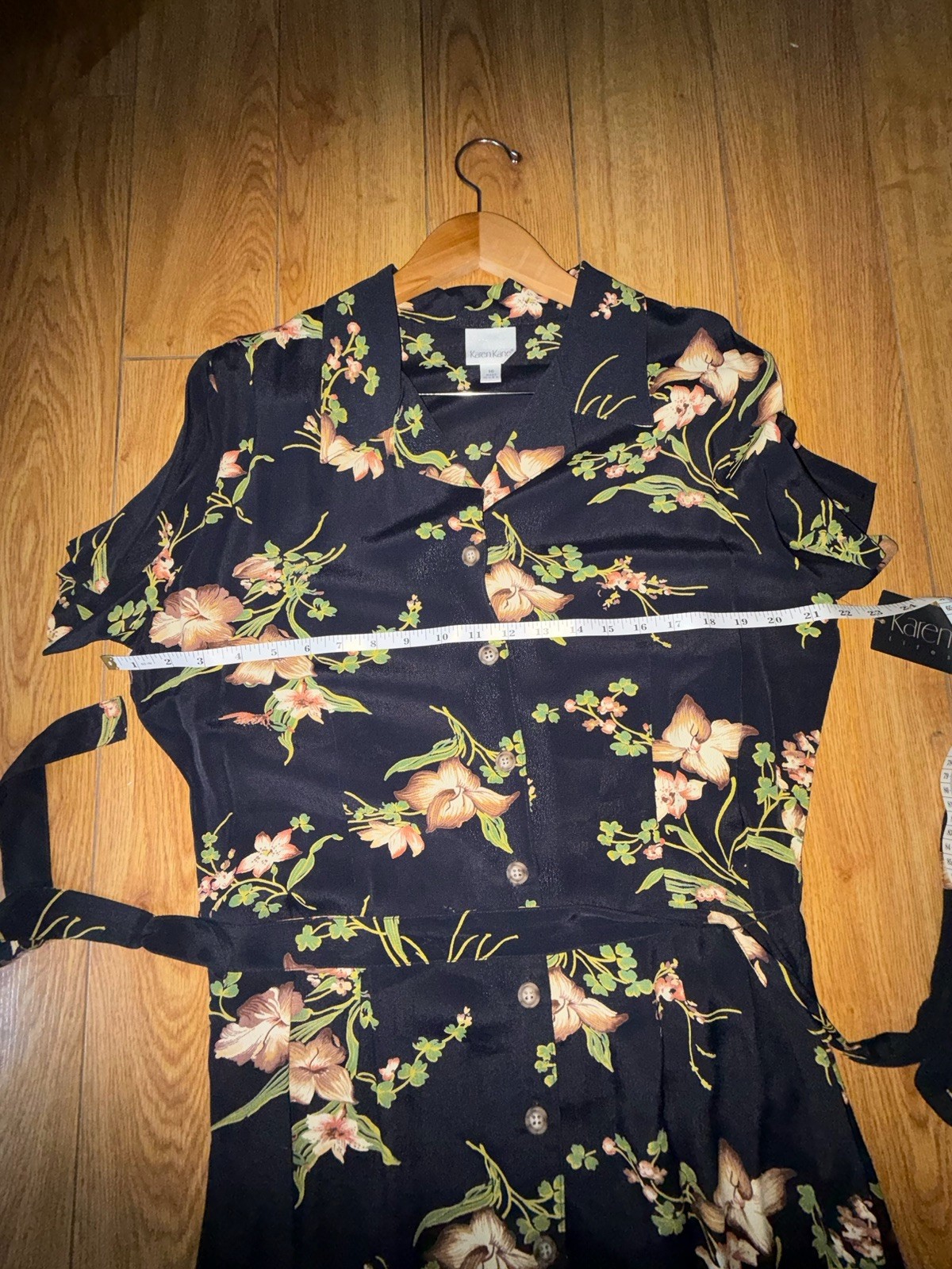 NWT Vintage 90s Karen Kane Rayon Rose Dark Floral Shirt Dress 16 Fits L 12 14