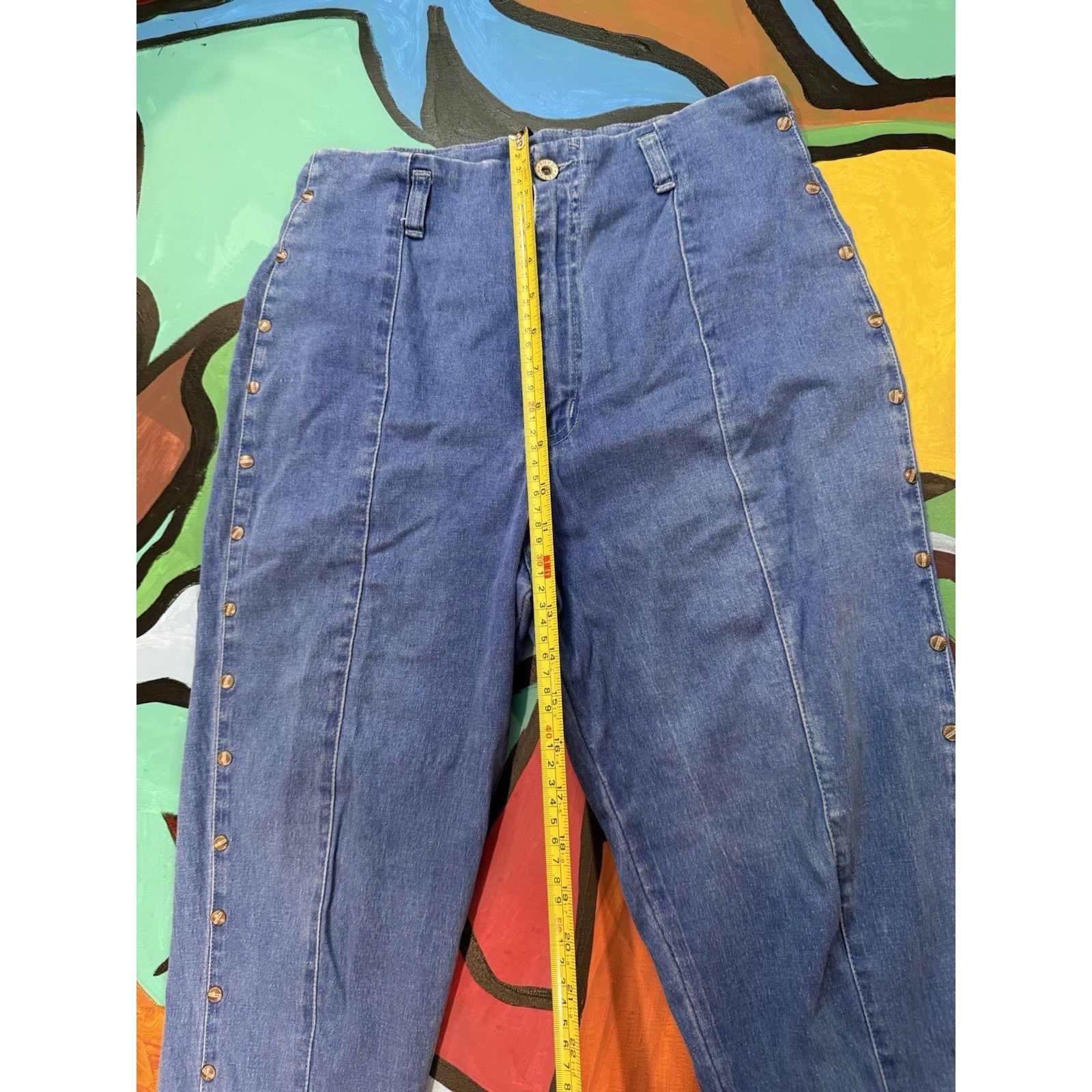 Vintage Helen High Rise Cropped Petal Pushers Denim Studs Retro Pin-Up Fits 6