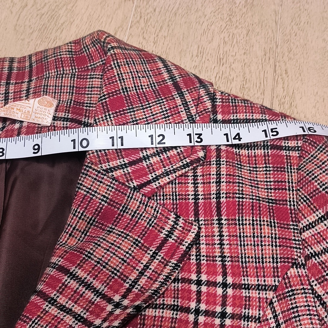 Vintage Pendleton Plaid Blazer Jacket 100% Virgin Wool Red Green Tartan Size 16