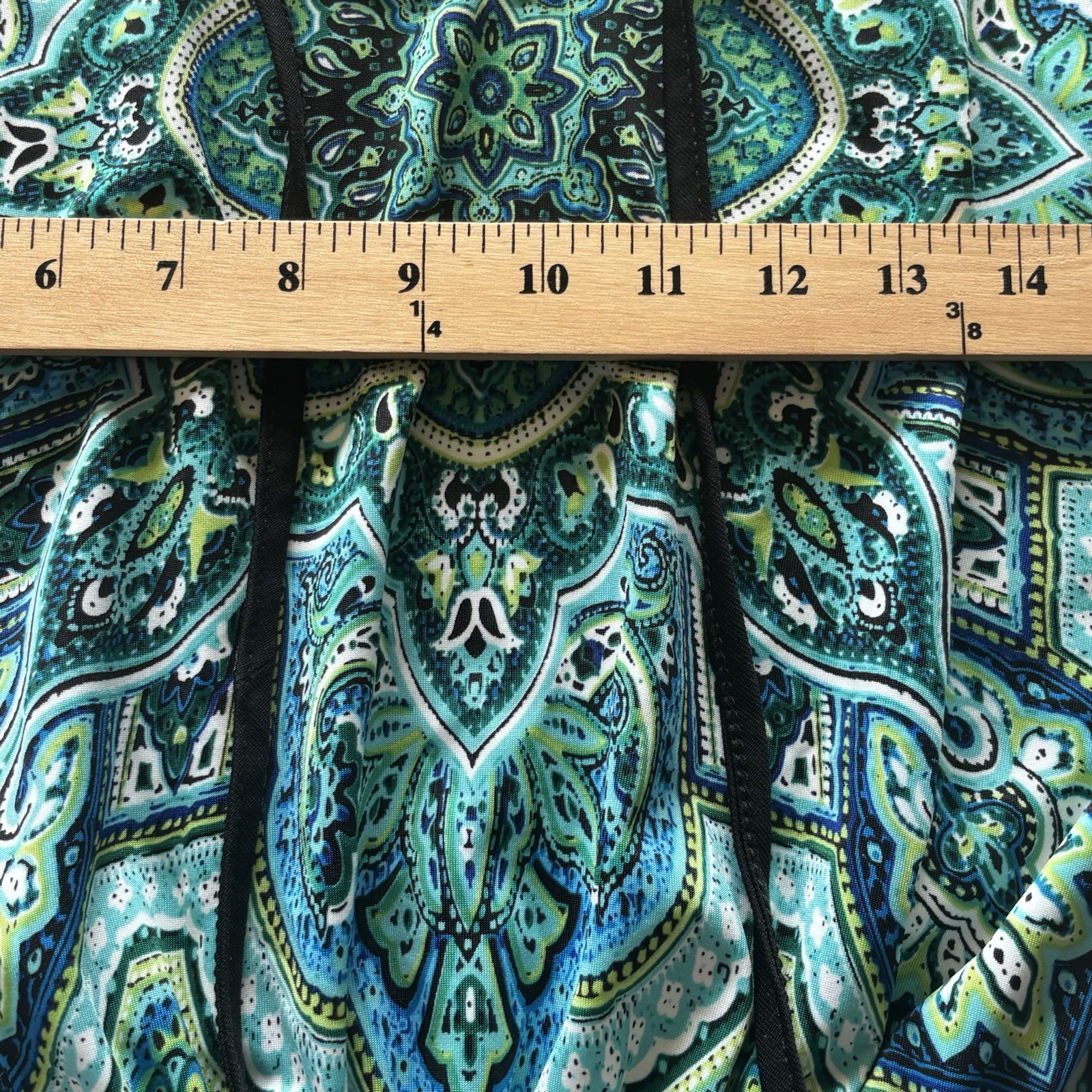Vtg Carol Rose Peplum Top Blouse Petite Med Teal Lime Black Paisley Boho Peasant
