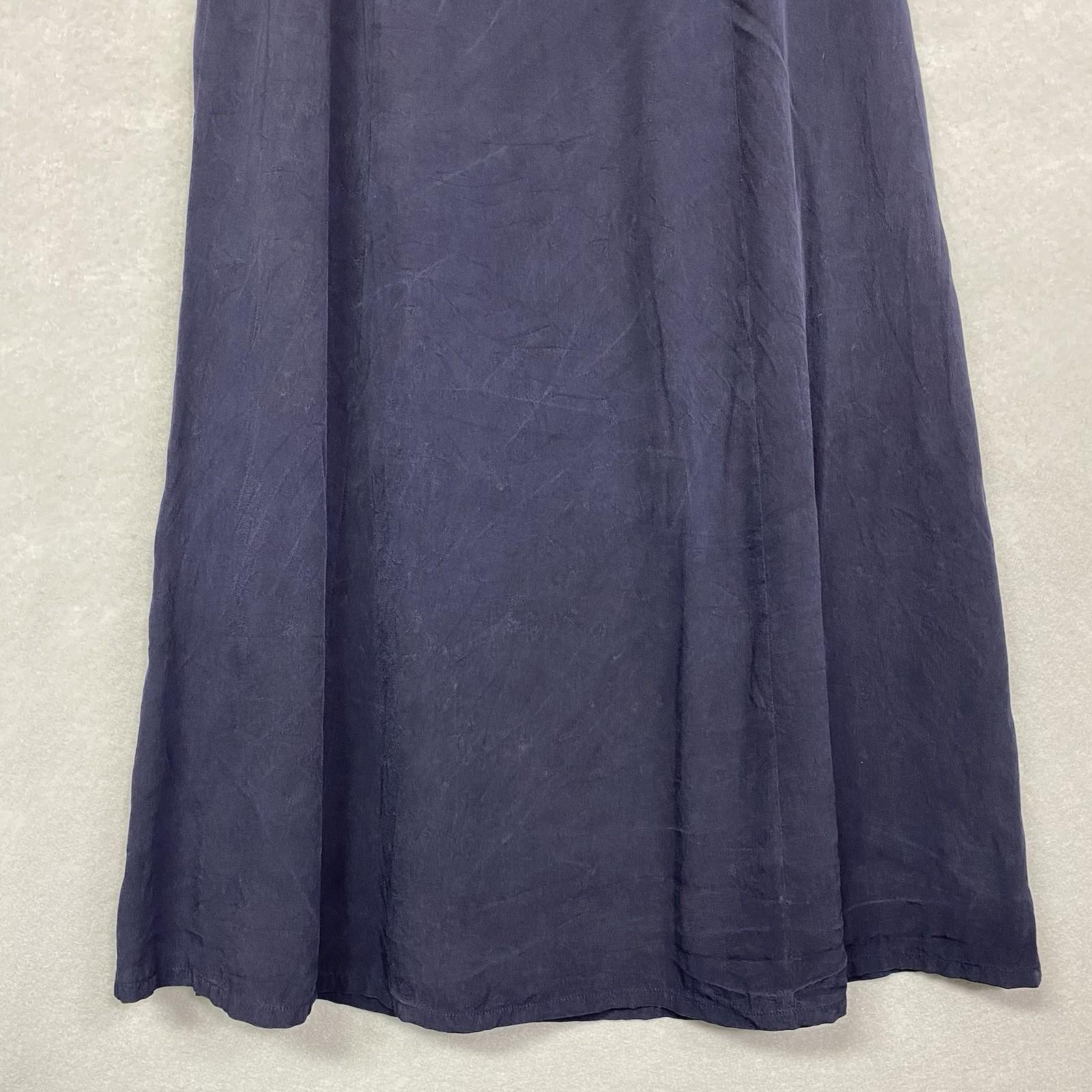 VTG Women’s Long Skirt 100% Silk 6 Navy Blue Refined Minimalist Quiet Luxury