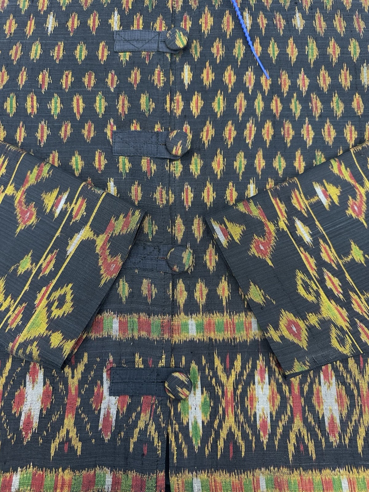 VTG Thai Womans 1990s Handwoven Black Ikat Silk Jacket Boho Thailand M READ