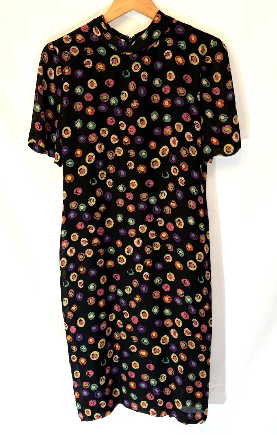 Vtg 80s Julie Francis 100% Silk Rainbow Abstract Dot Dress Retro Glam Designer 6