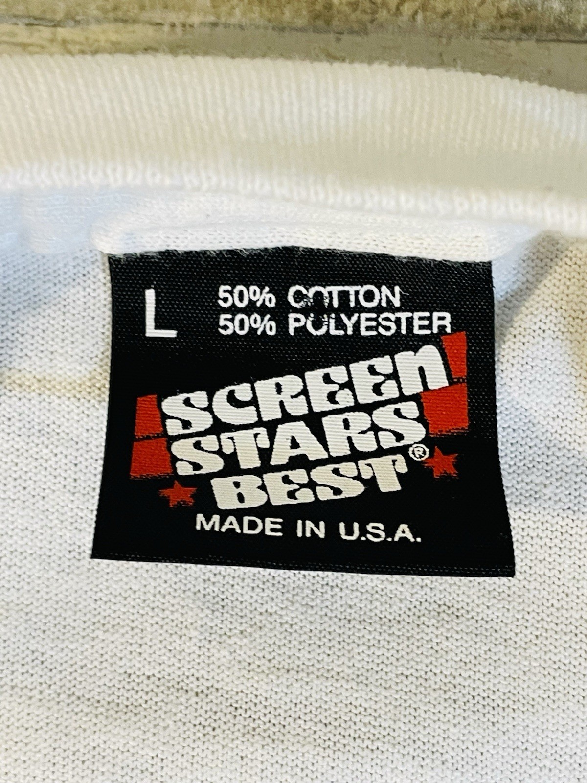 Vintage Single Stitch Screen Stars Women’s Large White Gold Sparkle Giraffe Tee