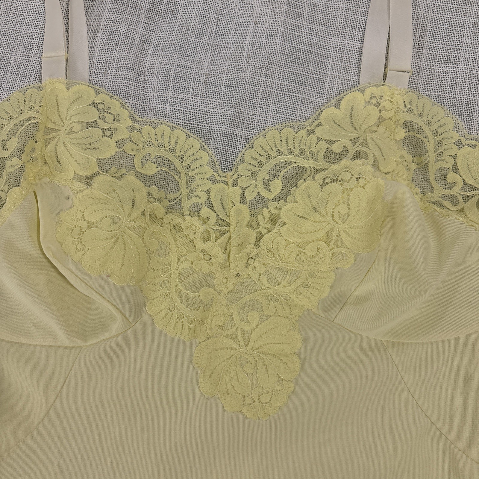 Vintage Sears Nylon Lace Full Slip Yellow Size 34 Dainty