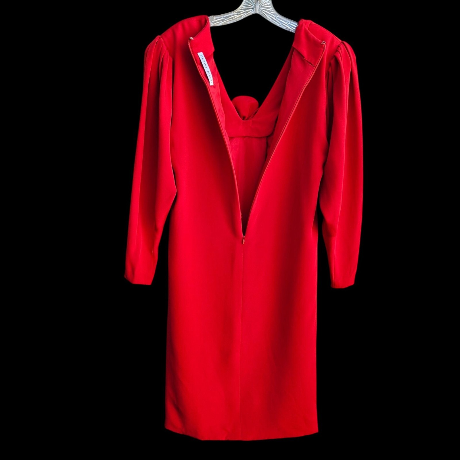 Vintage Stanley Platos Red Couture Silk Dress Pockets Flower Detail Size 10