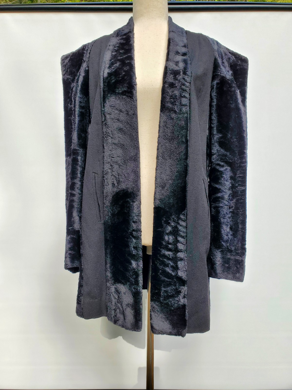 Vintage 1940s Wool Blazer Swing Coat Faux Fur Striped Bauhaus Pinup