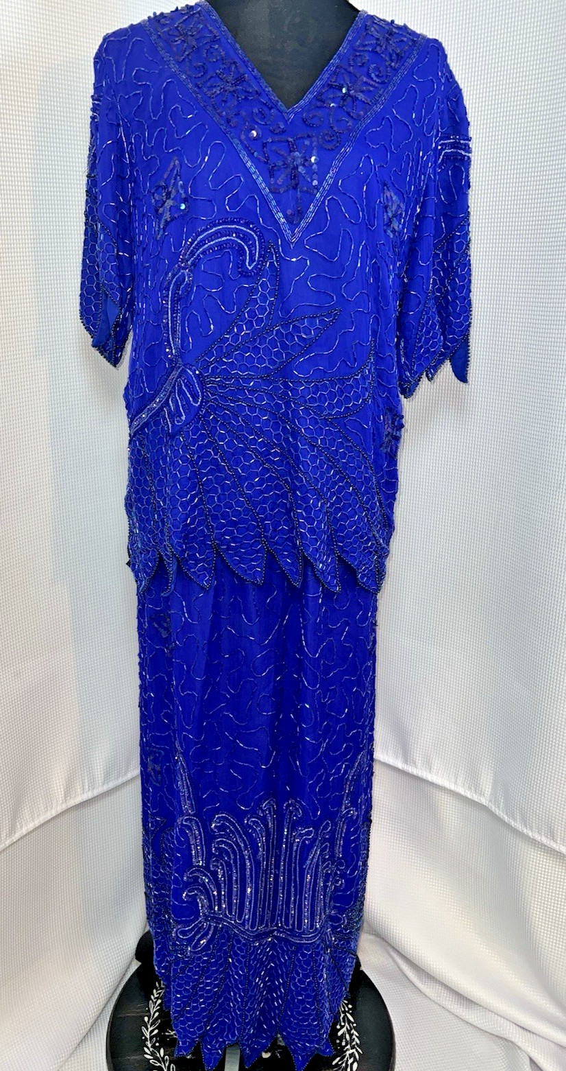 Vintage Tan-Chho Beaded Silk Dress 2 Piece Altered Size Medium Sequin x103