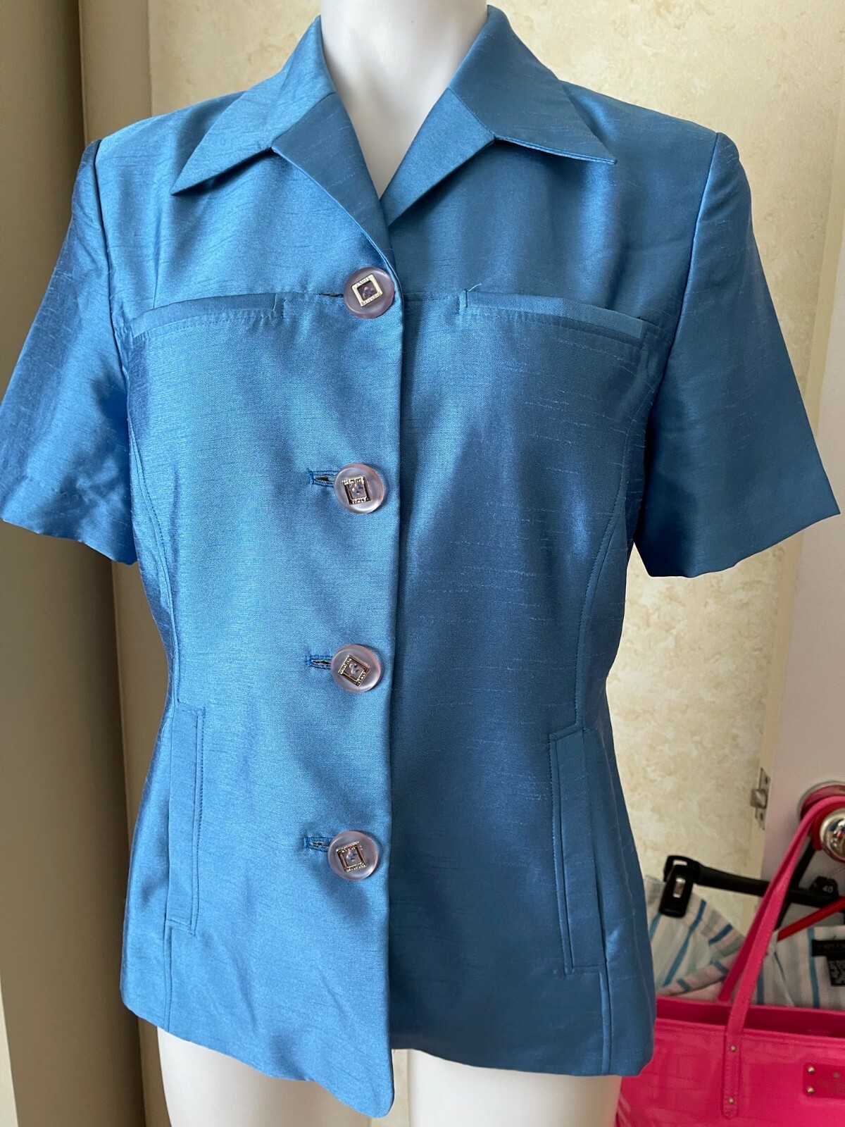 RARE VTG DONNA KAREN SKY BLUE BLAZER/TOP BUTTON DOWN SIZE 40-US 9