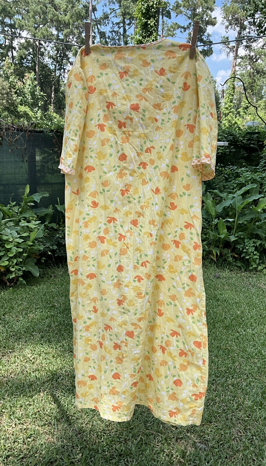 Vtg Bobbie Brooks Yellow Floral Housedress Housecoat Snap Front