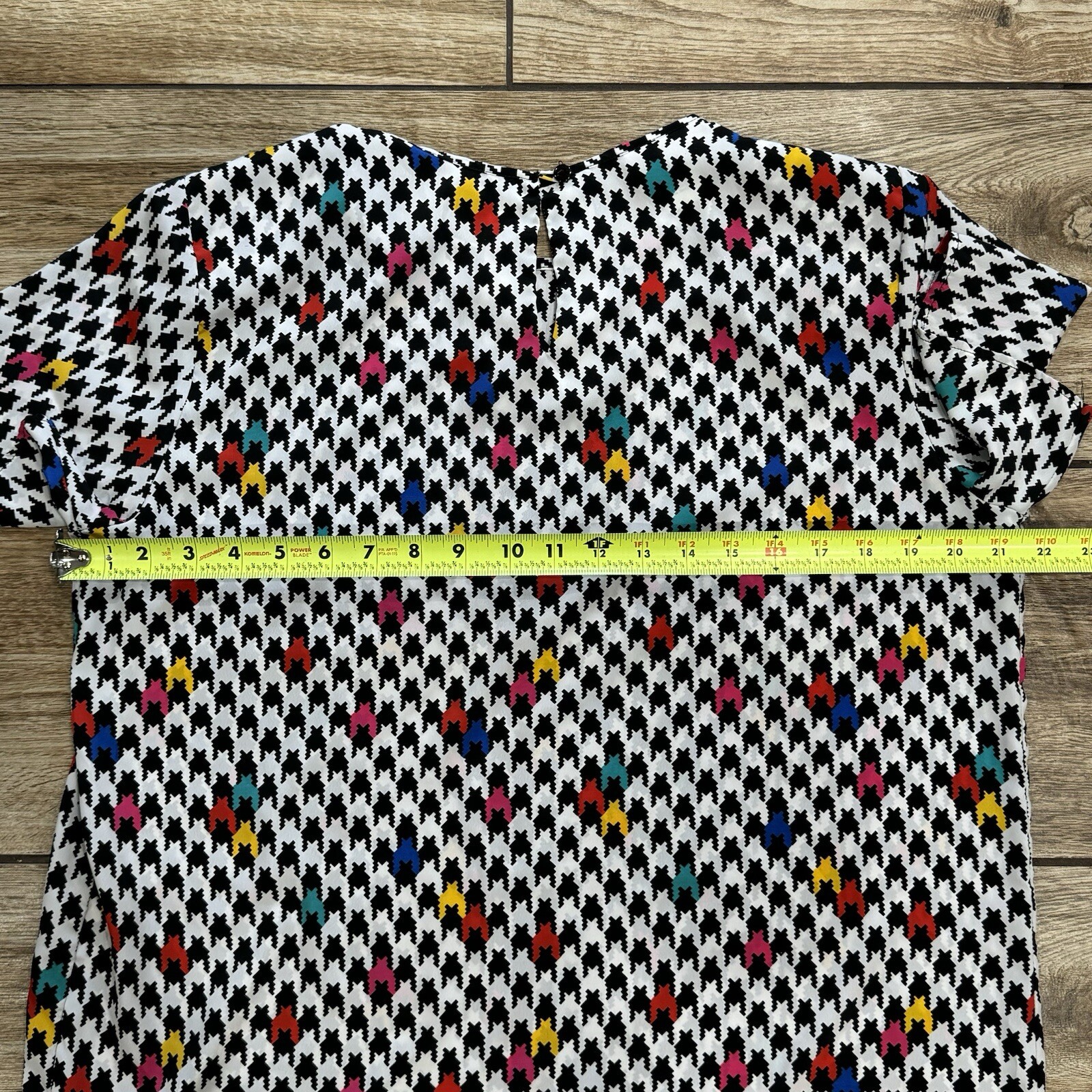 Vintage Houndstooth Colorful Blouse Shirt Top Penbrooke Lane 80’s Keyhole Large