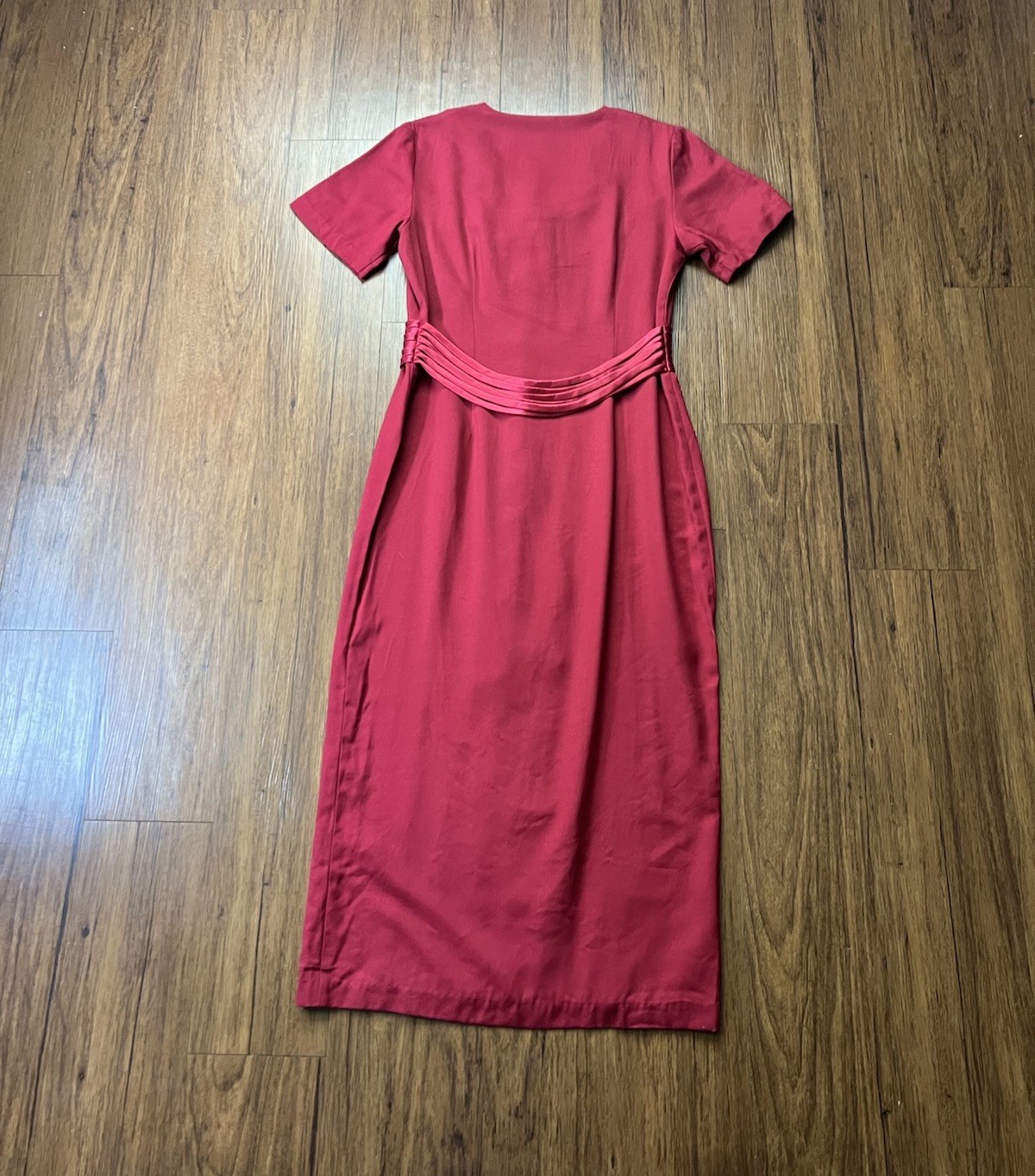 Vintage 90s Sophia Rose Dress Sz 8 Red Button Front Short Sleeve Satin Evening