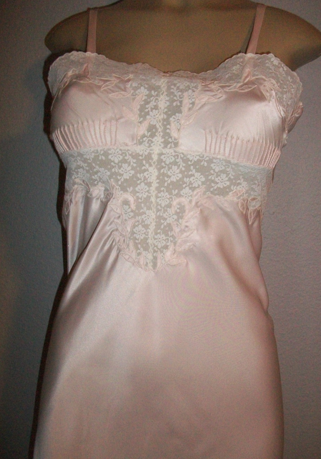 Vtg Pink Acetate Satin Long Nightgown S