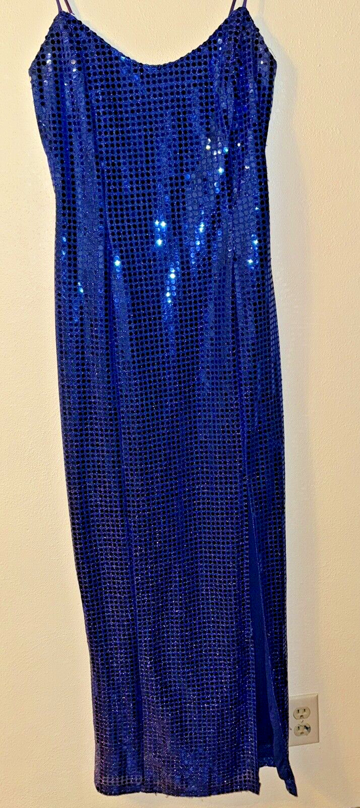 1990’s LA Glow Blue Metallic Blingy Sequined Zipper Dress Gown Juniors 9/10