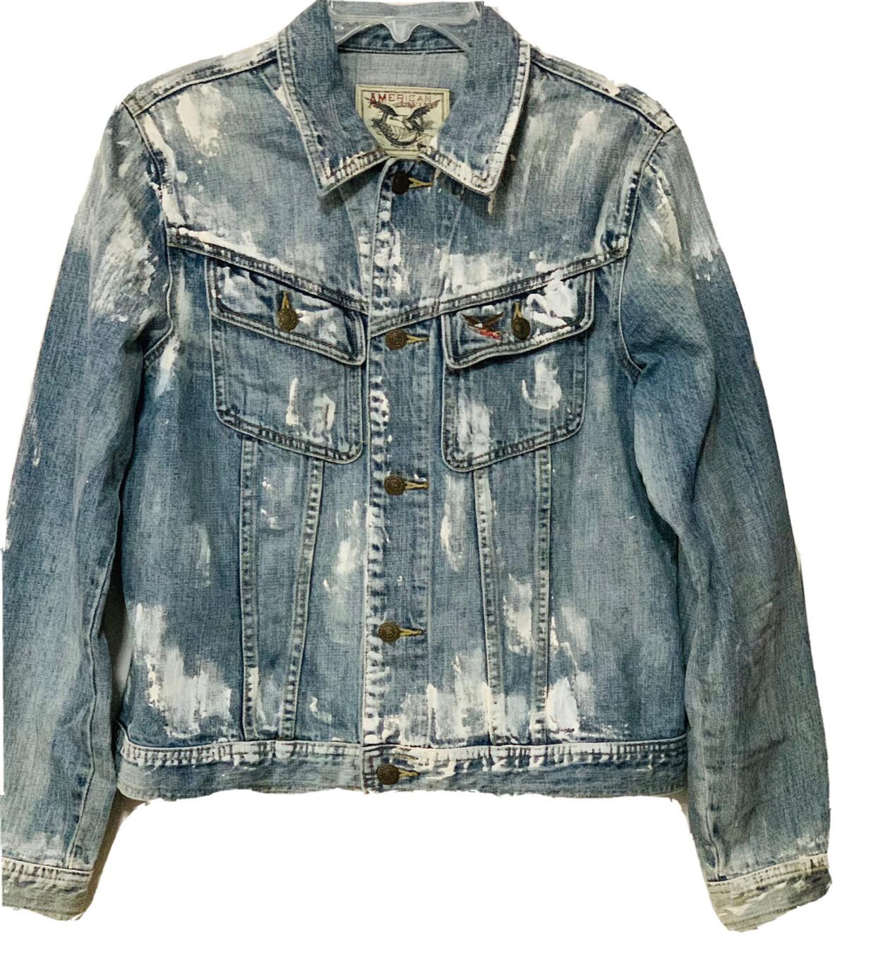 Vintage American Living Acid Wash Paint Splatter Denim Jacket