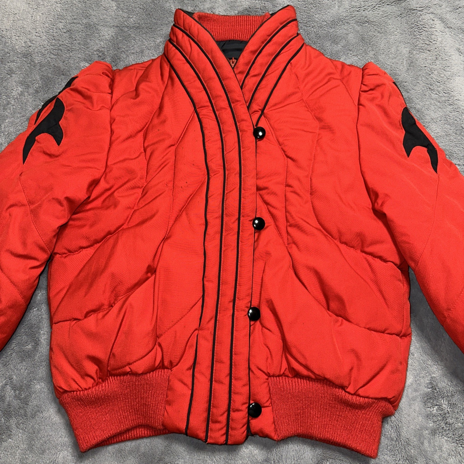 Vintage Mod Maid Bomber Jacket Medium Pagoda Shoulder Quilted Ski Jacket Korea