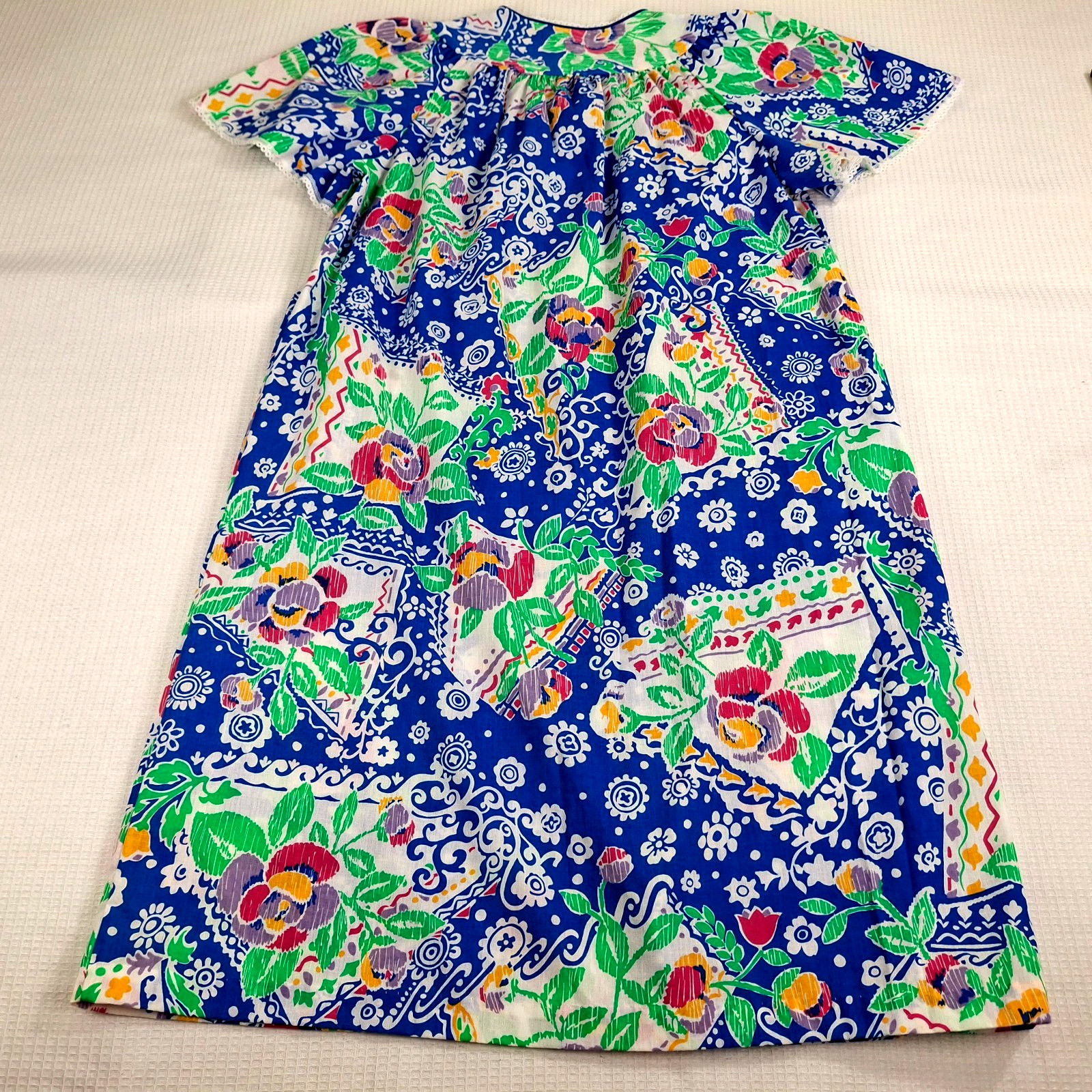 Vintage Lounge Around Women’s Size L 12 ? Snap Buttons Blue Floral Made In USA