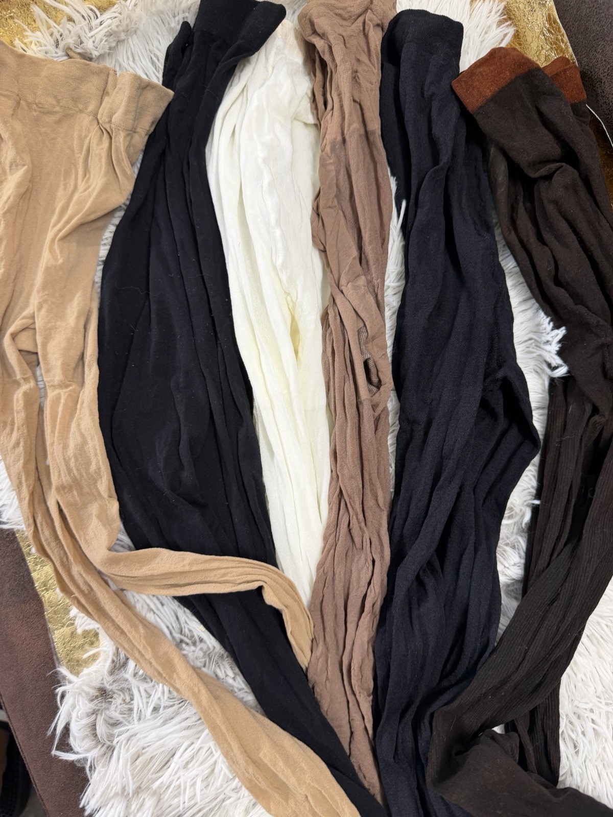 LOT of Vintage PANTYHOSE 6 Pair Nude Flesh Black Brown Hosiery Craft Wear Used