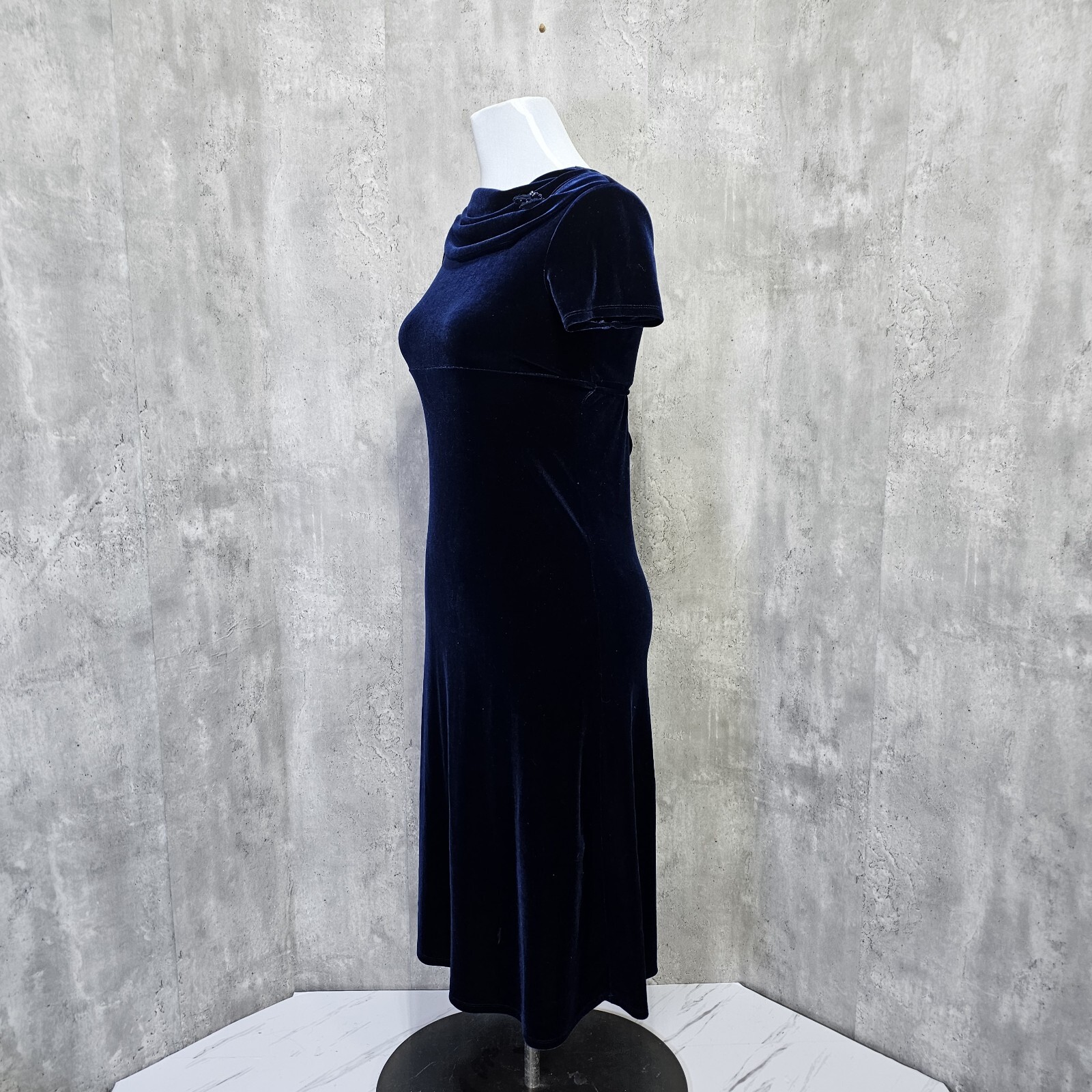 Vintage 90s Amy Byer California M/L Dark Blue Velvet Cowl Neck S/S Dress