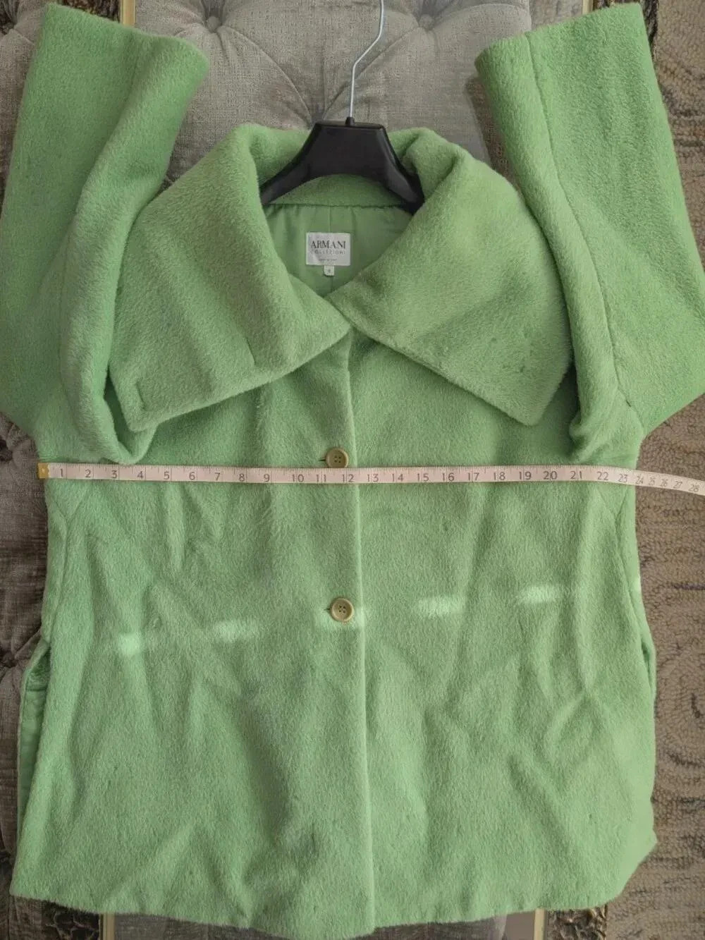 Armani Collezioni Vintage 00s Wool Llama Coat Apple Green Oversized Collar Sz L