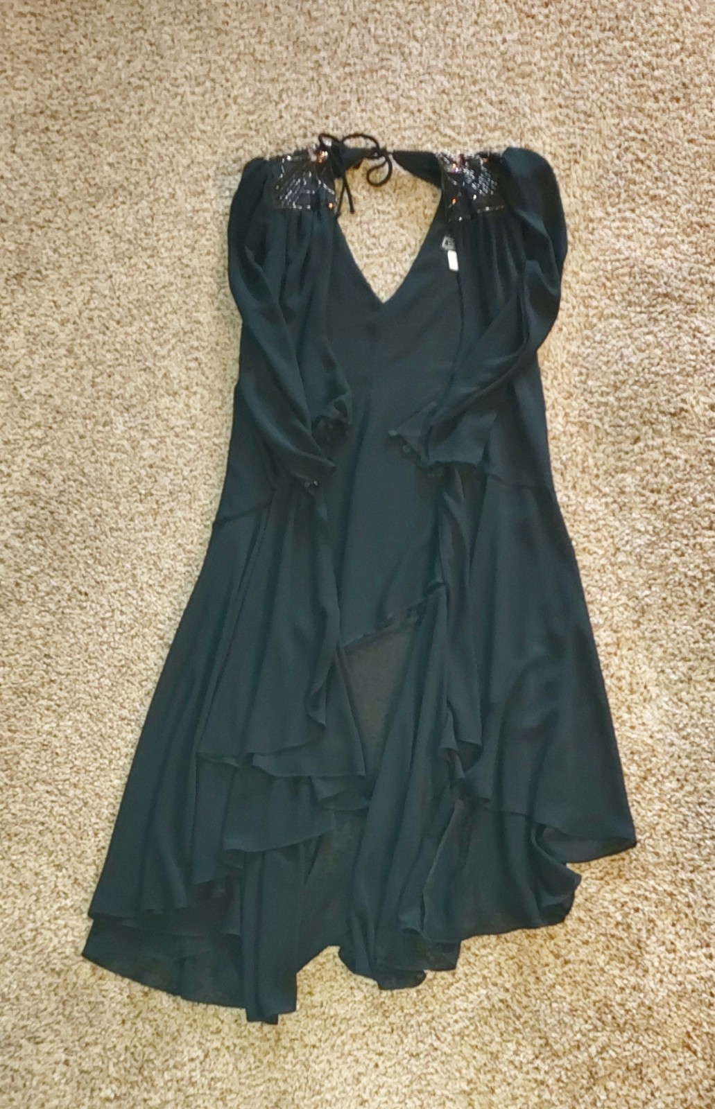 Vintage Casadei Black Beaded Ruched Asymmetrical Hem Wrap Cocktail Party Dress 6