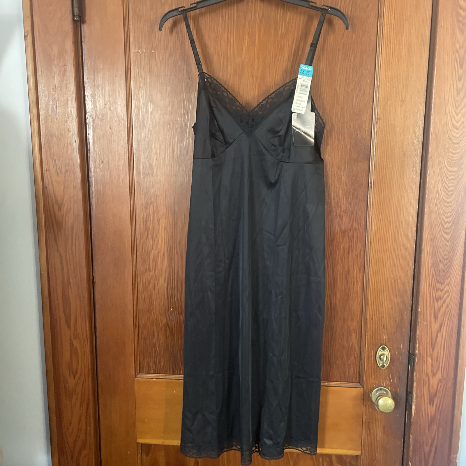 New Vintage Vanity Fair Rosette Lace Full Slip 38 26″ 10-103 MidnightBlack