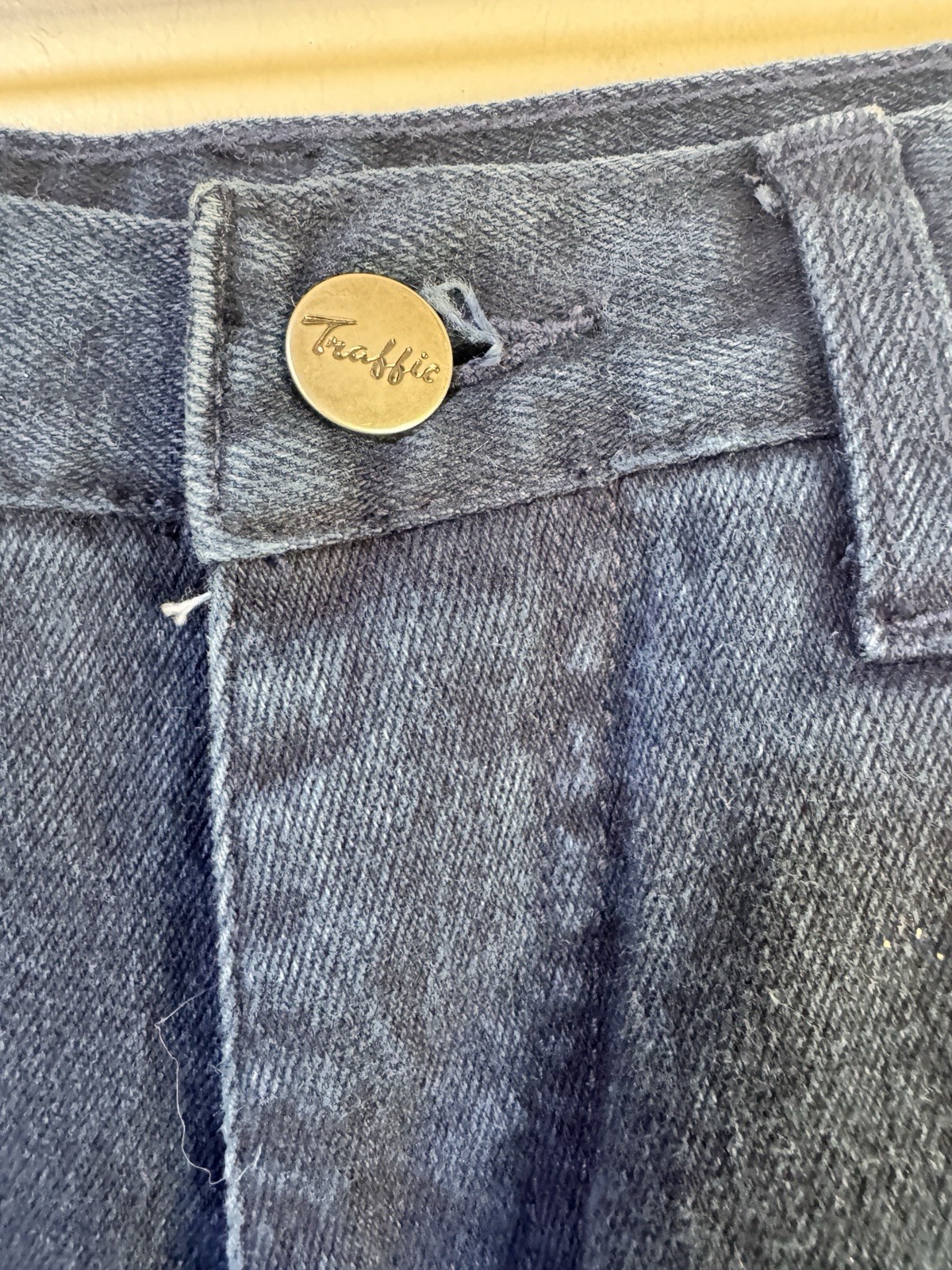 NWT 1980s VTG TRAFFIC Cutout Ladder Strap Rock Band Chick Dark Blue Jeans 9/10