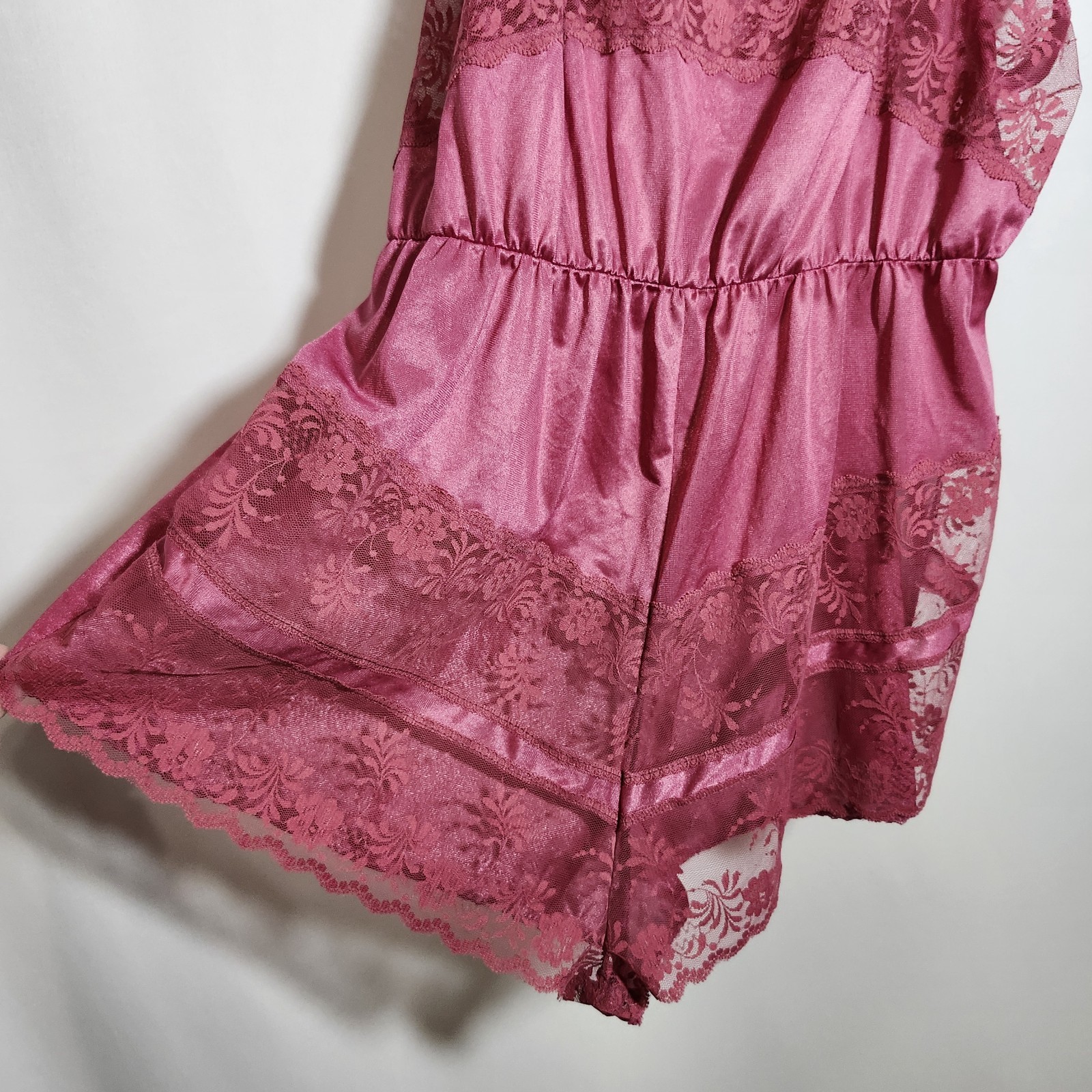 Texsheen Vintage Womens Size Large Mauve Teddy Romper Lingerie Sexy Snap Closure