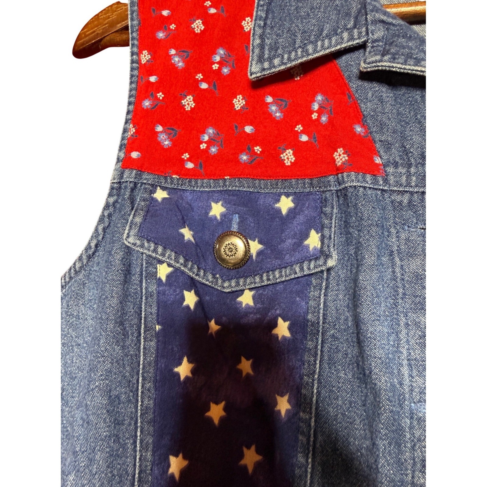 Vintage Stonebridge Petites Women Small Patriotic Blue Denim Vest Americana