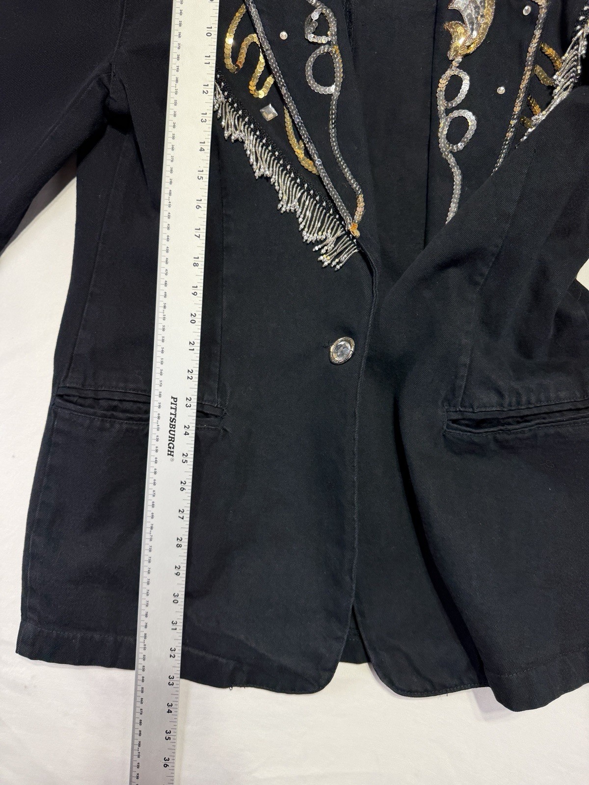Wanted Beads Beautiful Western Blazer Jacket L Black Sequin Fringe USA