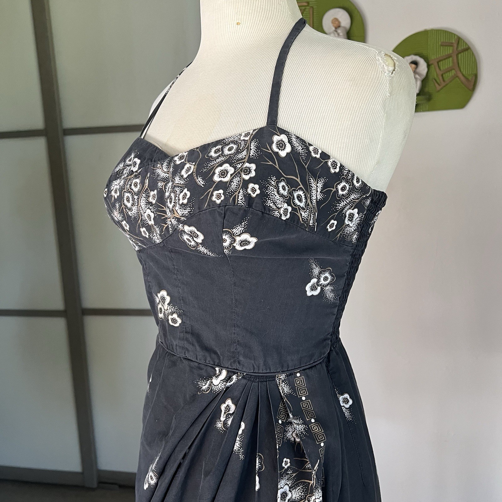 1950s Or 60s Tiki Sportswear Black Border Print Hawaiian Sarong Dress 26-27w