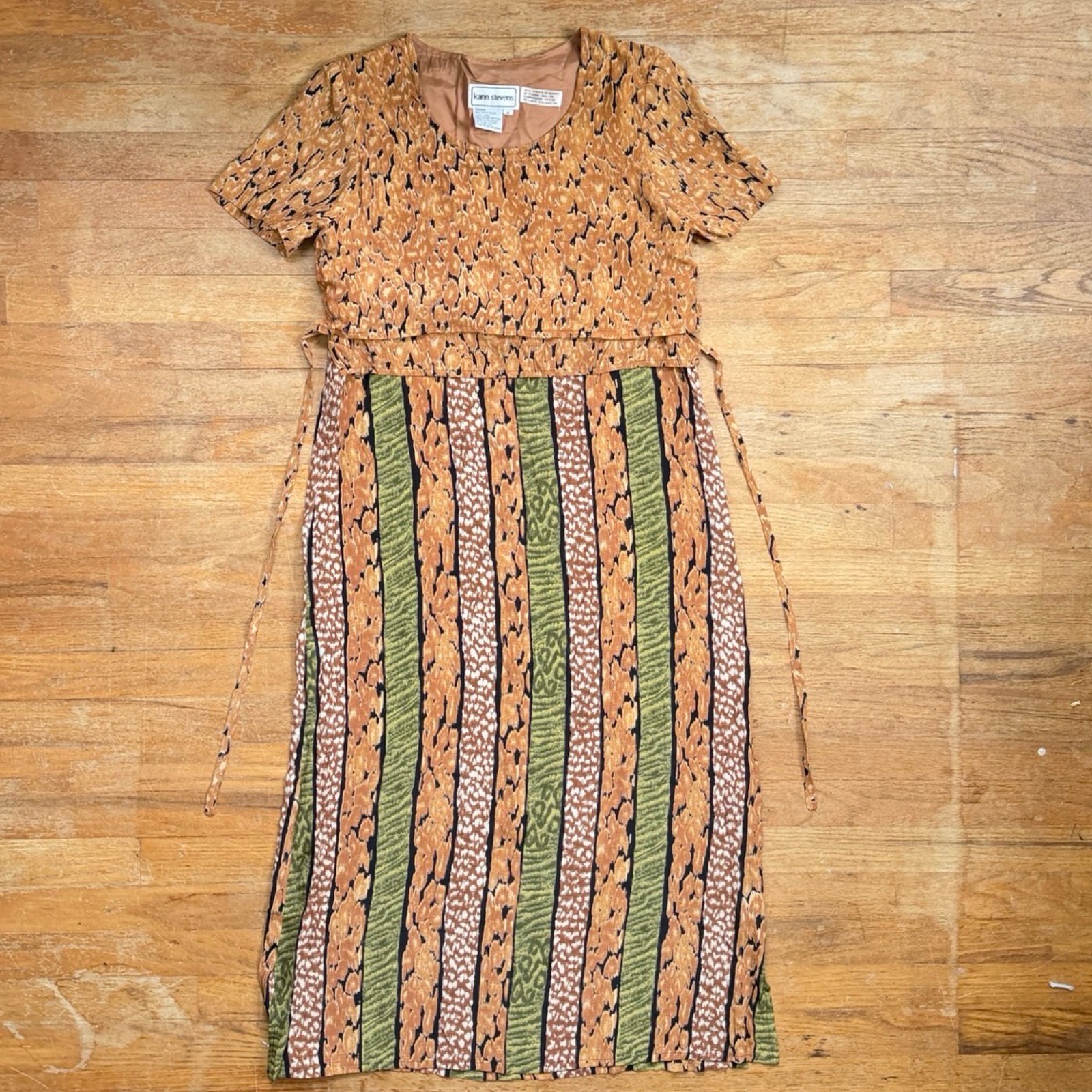Vintage Karin Stevens Maxi Dress Size Medium 8 Brown Animal Print Rayon