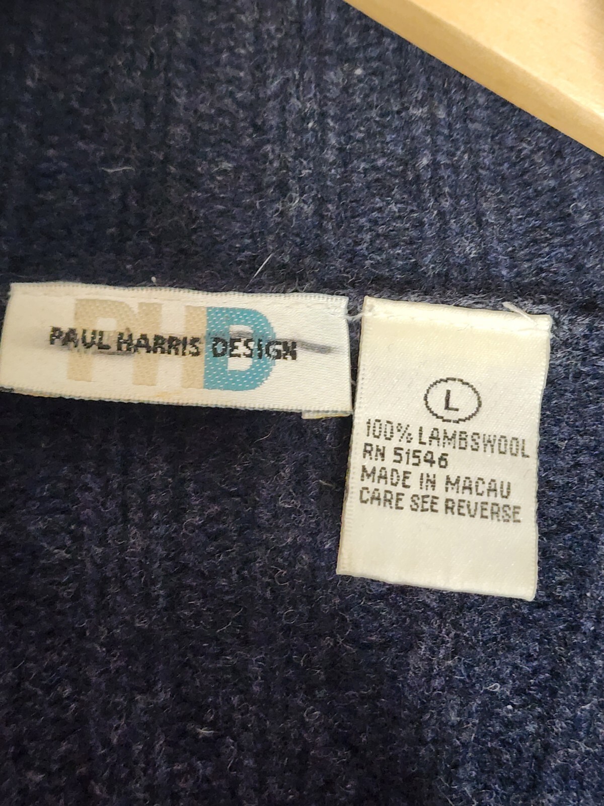 Paul Harris Design 100% Lambswool Size Large Sweater Blue Long Sleeve Vintage
