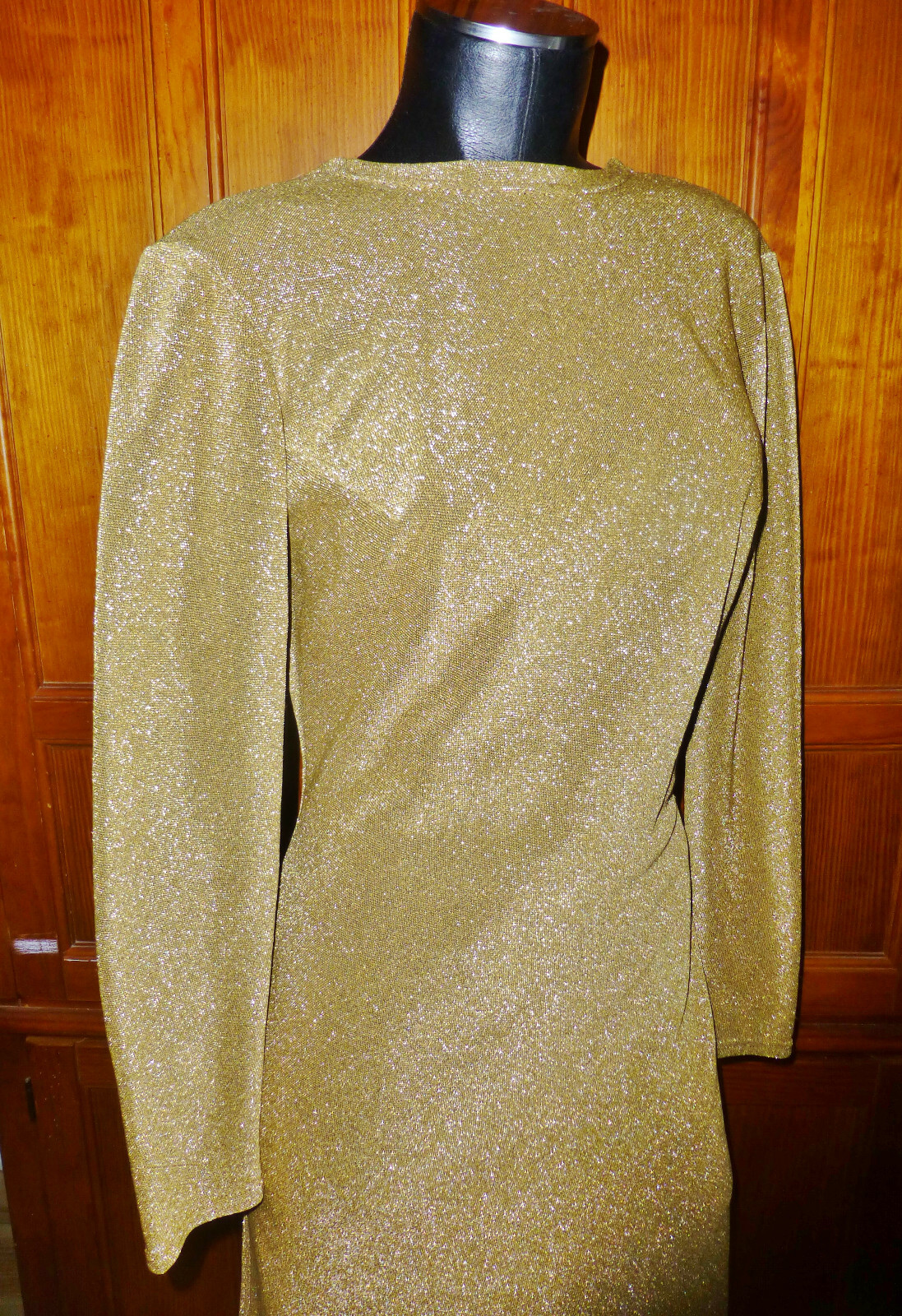 RaRe VTG 60s 70s RUDI GERNREICH Designer Gold Metallic Knit Deep V Back DRESS 12