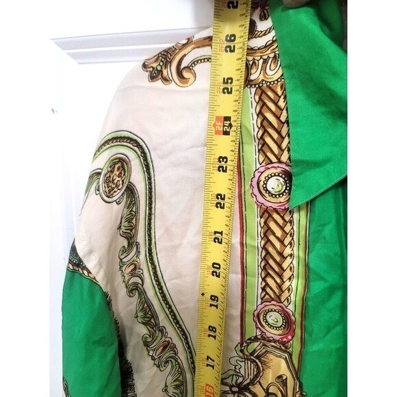 VTG Ted Lapidus Paris Scarf Print Blouse Women’s M Green Equestrian Preppy Shirt