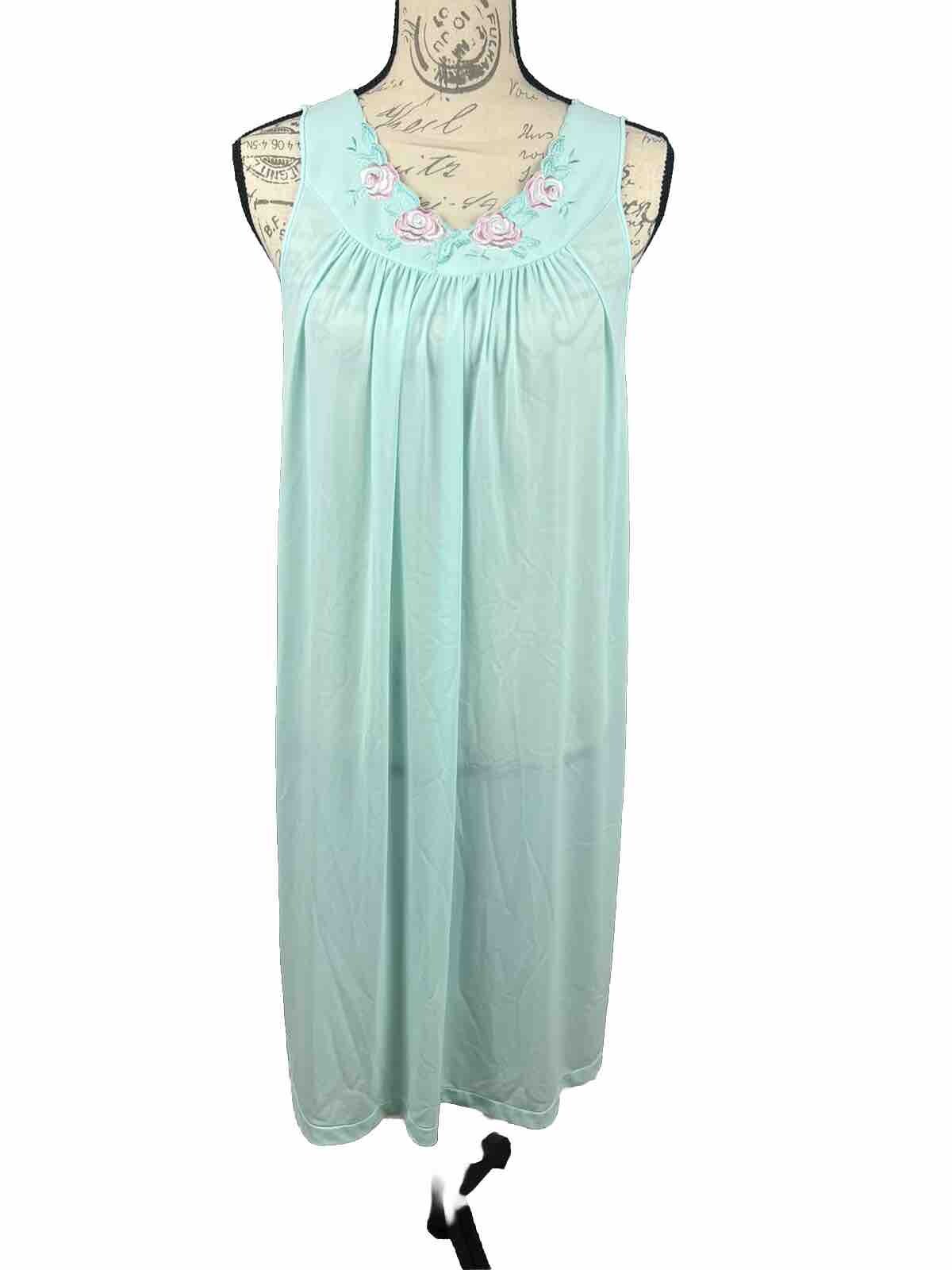 Vtg Shadowline 2 Pc Night Gown & Robe Housecoat Size M Blue Pink Flowers 70s