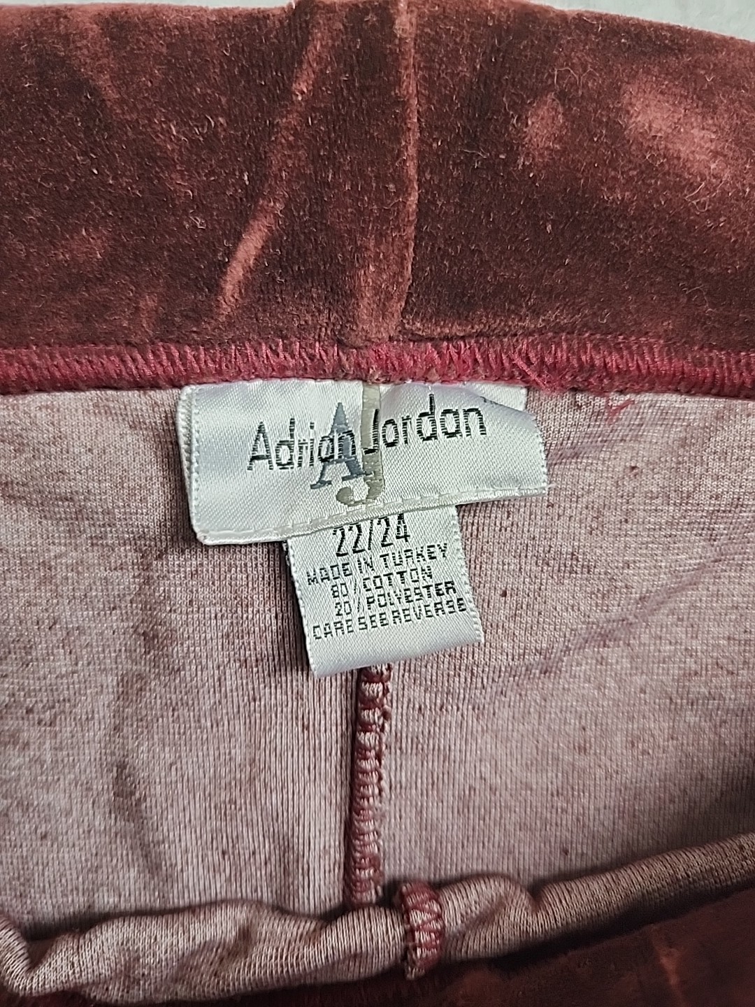 Y2K Vintage Stirrup Pants Yoga Adrian Jordan Velour Sz 22/24 RETRO Maroon 1990’s