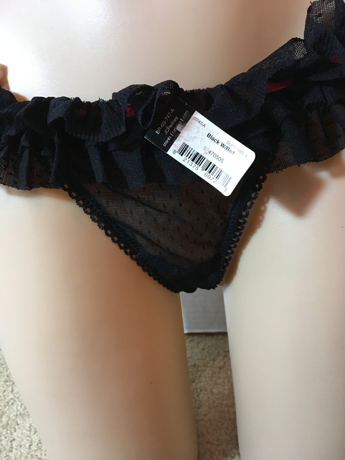 New Vtg L DELICATES Bow RHINESTONE Charm Bling G-String THONG Panty Ruffle Mesh
